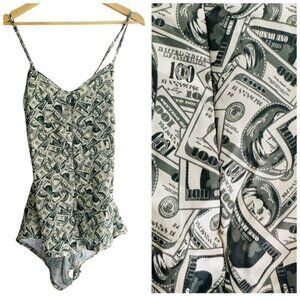 Luxe Dollar Bill Print Romper – Size M | Baddie Aesthetic Meets Y2K Attitude